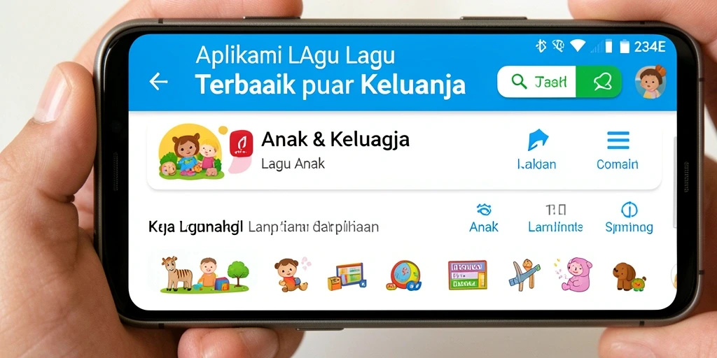Antarmuka aplikasi 234E dengan lagu-lagu anak yang menyenangkan.