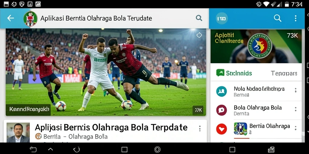 Antarmuka pengguna 73K yang menampilkan berita olahraga bola terkini.