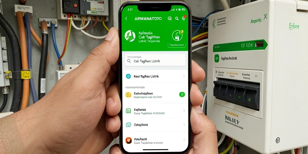 Tampilan antarmuka ARWANATOTO untuk cek tagihan listrik.