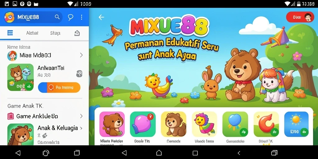 Tampilan antarmuka interaktif game edukatif untuk anak-anak.
